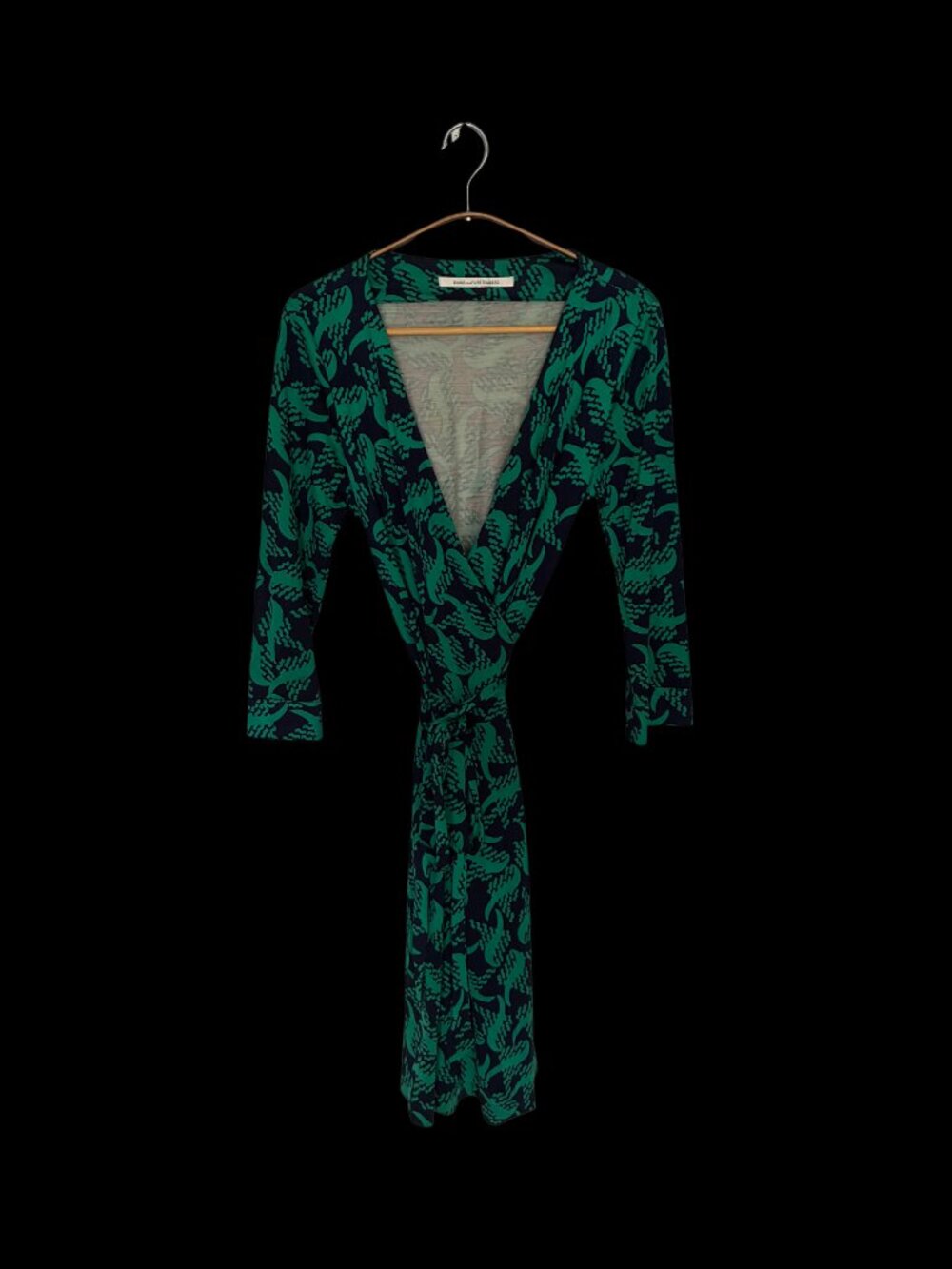 Diane Von Furstenberg Navy & Aqua Print Silk Wrap Dress